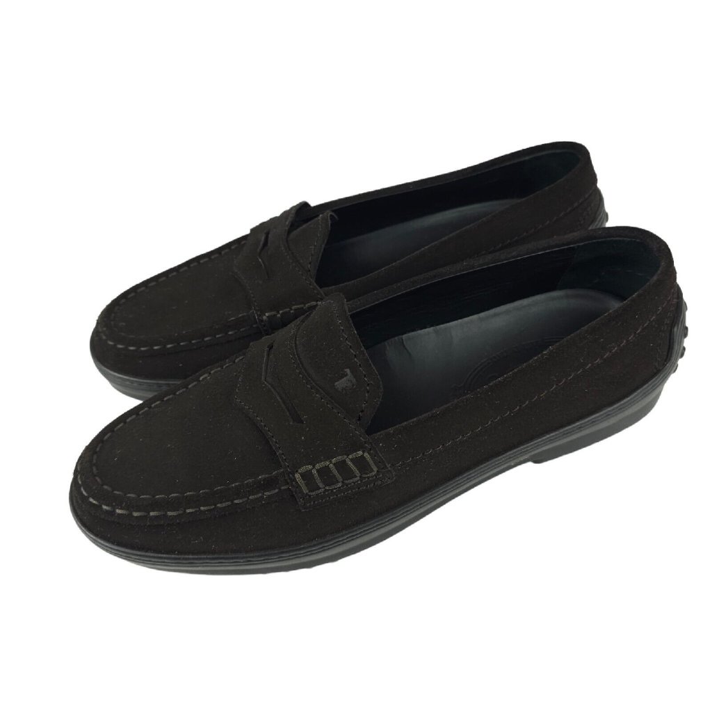 Tod's Brown Suede Penny Loafers Driver Shoes Women's Size 38.5 Us 8.5